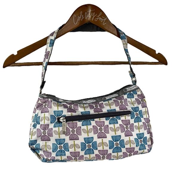 Le Sport Sac Floral Shoulder Bag Blue Purple Flower Packable Light Weight - Picture 1 of 8